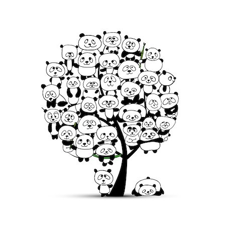 simsearch:400-04743700,k - Tree with funny pandas, sketch for your design. Vector illustration Stockbilder - Microstock & Abonnement, Bildnummer: 400-08680076