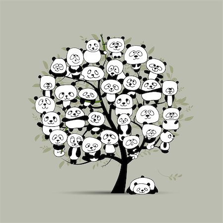 simsearch:400-04394273,k - Tree with funny pandas, sketch for your design. Vector illustration Foto de stock - Royalty-Free Super Valor e Assinatura, Número: 400-08680070