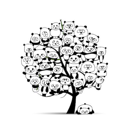 simsearch:400-04394273,k - Tree with funny pandas, sketch for your design. Vector illustration Foto de stock - Royalty-Free Super Valor e Assinatura, Número: 400-08680071