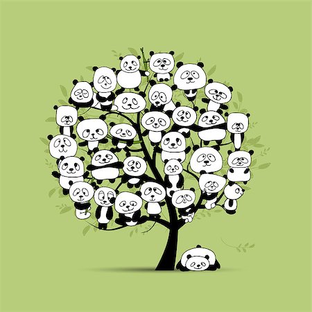 simsearch:400-04394273,k - Tree with funny pandas, sketch for your design. Vector illustration Foto de stock - Royalty-Free Super Valor e Assinatura, Número: 400-08680072