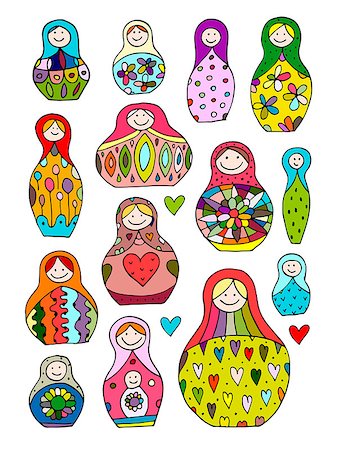 simsearch:400-04786757,k - Collection of russian nesting dolls, Matryoshka for your design. Vector illustration Stock Photo - Budget Royalty-Free & Subscription, Code: 400-08680119