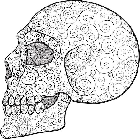sharpner (artist) - Ornate swirls skull in profile isolated on white backgrounds Stockbilder - Microstock & Abonnement, Bildnummer: 400-08680152