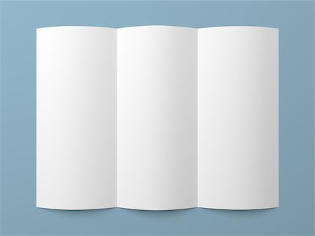 Leaflet blank tri-fold white paper brochure mockup on blue background Stock Photo - Budget Royalty-Free & Subscription, Code: 400-08680174