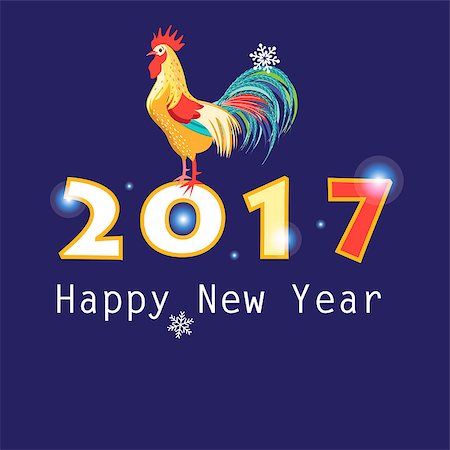 Greeting card for the New Year with a cock Stock Photo - Budget Royalty-Free & Subscription, Code: 400-08680204