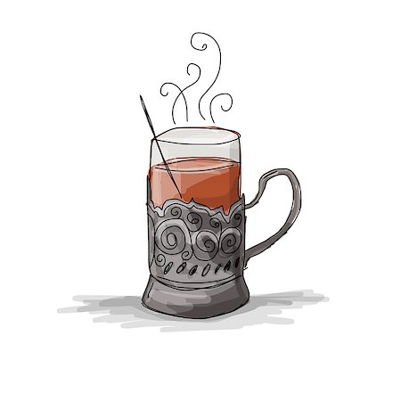 drink coaster - Tea cup vintage glass-holder, sketch for your design. Vector illustration Stock Photo - Budget Royalty-Free & Subscription, Code: 400-08680236