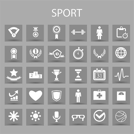 pong - Vector flat icons set and graphic design elements. Illustration with sport and fitness outline symbols. Ball, game, cup medal, trophy, football, volleyball linear pictograms. Stock Photo - Budget Royalty-Free & Subscription, Code: 400-08680339