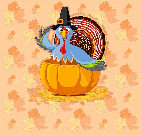 simsearch:400-05693480,k - Illustration Thanksgiving turkey on autumn leaves texture Stock Photo - Budget Royalty-Free & Subscription, Code: 400-08680527