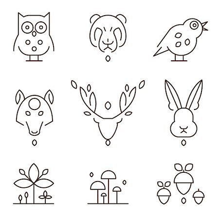 Animal heads and plants in thin line style icons set vector illustration Stock Photo - Budget Royalty-Free & Subscription, Code: 400-08680573