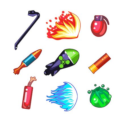 Set of weapon and fire icons for games, cartoon vector illustration collection Stock Photo - Budget Royalty-Free & Subscription, Code: 400-08680591