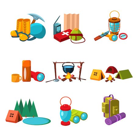 simsearch:400-06700048,k - Set of hiking, climbing and camping icons, collection of vector illustrations Stock Photo - Budget Royalty-Free & Subscription, Code: 400-08680593