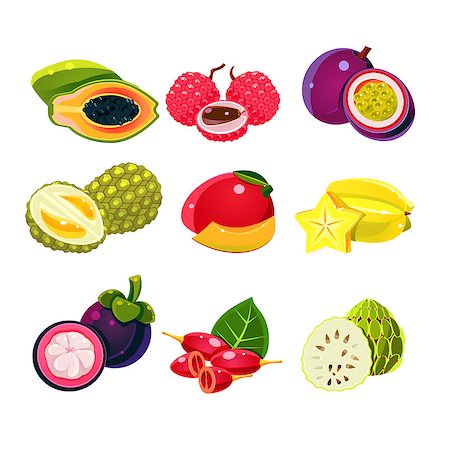 Colourful set of tropical exotic fruits. Vector Illustration Stock Photo - Budget Royalty-Free & Subscription, Code: 400-08680606