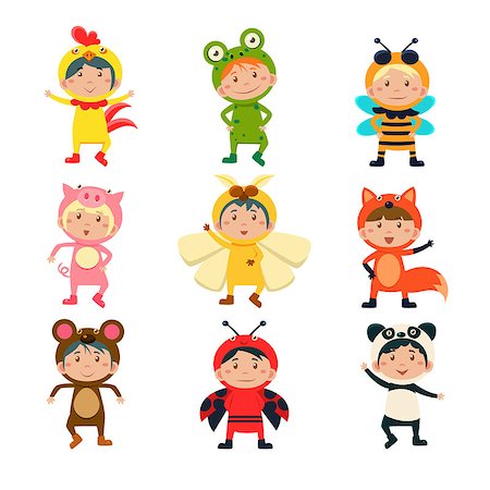 Cute Children Wearing Costumes of Animals Vector Illustration Set Stock Photo - Budget Royalty-Free & Subscription, Code: 400-08680609