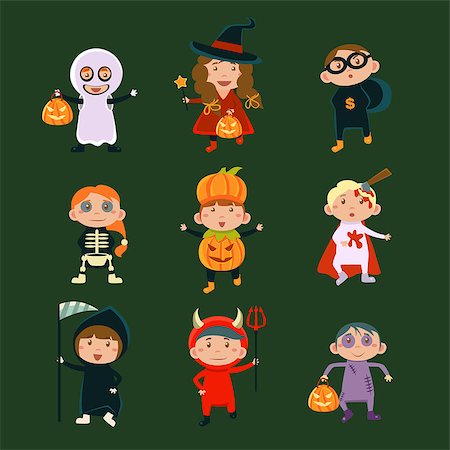 Children in Halloween costumes vector illustration of Halloween character kids Stock Photo - Budget Royalty-Free & Subscription, Code: 400-08680613