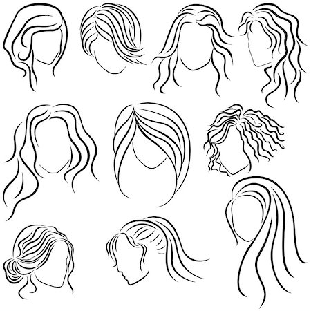 simsearch:400-07508424,k - Hairstyles for women, set of ten hand drawing vector outlines Foto de stock - Super Valor sin royalties y Suscripción, Código: 400-08680641