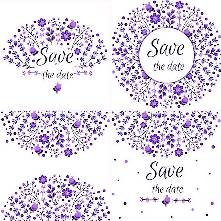 Set of vector floral frames. Cute collection of wreaths made of hand drawn leaves and flowers. Vintage set for invitations. save the date cards and other. Stock Photo - Budget Royalty-Free & Subscription, Code: 400-08680694