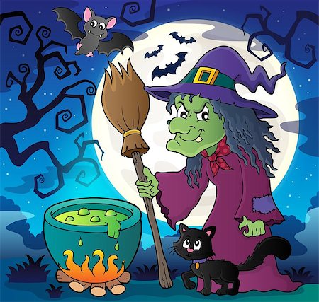 simsearch:400-04236811,k - Witch with cat and broom theme image 2 - eps10 vector illustration. Photographie de stock - Aubaine LD & Abonnement, Code: 400-08680852