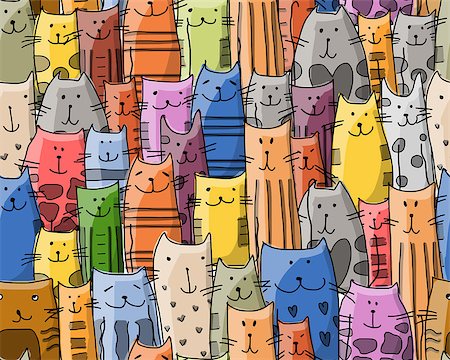 Funny cats family, seamless pattern for your design. Vector illustration Stock Photo - Budget Royalty-Free & Subscription, Code: 400-08680927