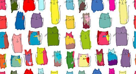 Funny cats family, seamless pattern for your design. Vector illustration Stock Photo - Budget Royalty-Free & Subscription, Code: 400-08680936