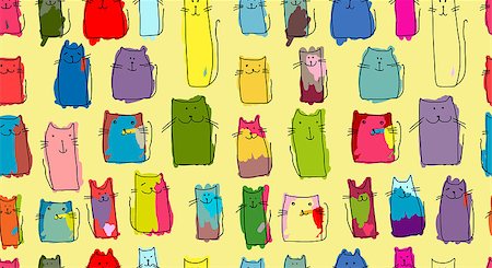 Funny cats family, seamless pattern for your design. Vector illustration Stock Photo - Budget Royalty-Free & Subscription, Code: 400-08680930