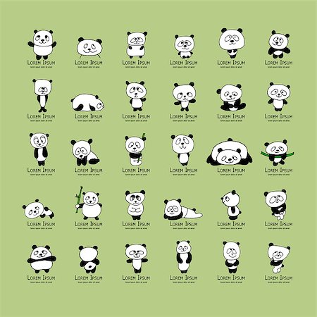 simsearch:400-04394273,k - Funny pandas collection, sketch for your design. Vector illustration Foto de stock - Royalty-Free Super Valor e Assinatura, Número: 400-08680991