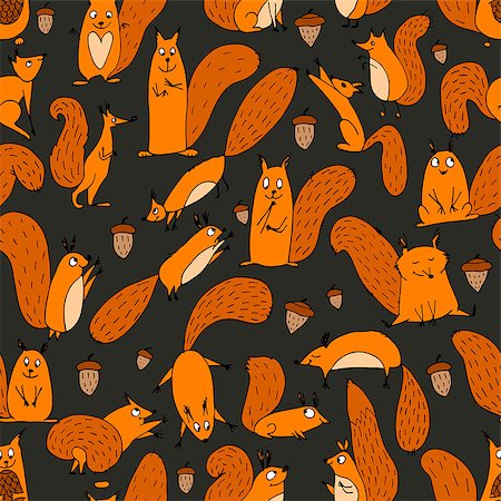 simsearch:400-08195128,k - Funny squirrel with nut, seamless pattern. Vector illustration Photographie de stock - Aubaine LD & Abonnement, Code: 400-08681018