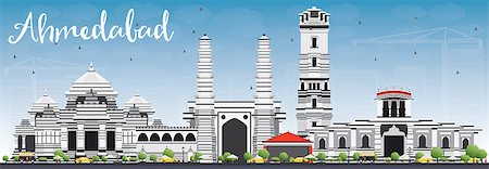 simsearch:400-08980954,k - Ahmedabad Skyline with Gray Buildings and Blue Sky. Vector Illustration. Business Travel and Tourism Concept with Historic Buildings. Image for Presentation Banner Placard and Web Site. Stock Photo - Budget Royalty-Free & Subscription, Code: 400-08681056