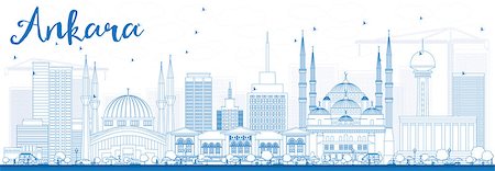 simsearch:400-08979060,k - Outline Ankara Skyline with Blue Buildings. Vector Illustration. Business Travel and Tourism Concept with Historic Buildings. Image for Presentation Banner Placard and Web Site. Stock Photo - Budget Royalty-Free & Subscription, Code: 400-08681057