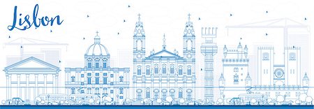 simsearch:400-07990271,k - Outline Lisbon Skyline with Blue Buildings. Vector Illustration. Business Travel and Tourism Concept with Historic Buildings. Image for Presentation Banner Placard and Web Site. Photographie de stock - Aubaine LD & Abonnement, Code: 400-08681072