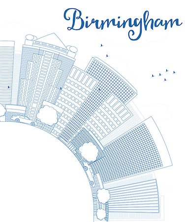 simsearch:400-08890779,k - Outline Birmingham (Alabama) Skyline with Blue Buildings and copy space. Vector Illustration Stock Photo - Budget Royalty-Free & Subscription, Code: 400-08681084