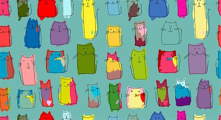 Funny cats family, seamless pattern for your design. Vector illustration Stock Photo - Budget Royalty-Free & Subscription, Code: 400-08681244