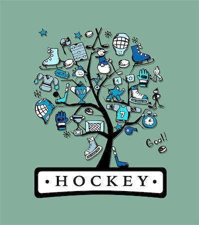 Hockey concept tree, sketch for your design. Vector illustration Stock Photo - Budget Royalty-Free & Subscription, Code: 400-08681250