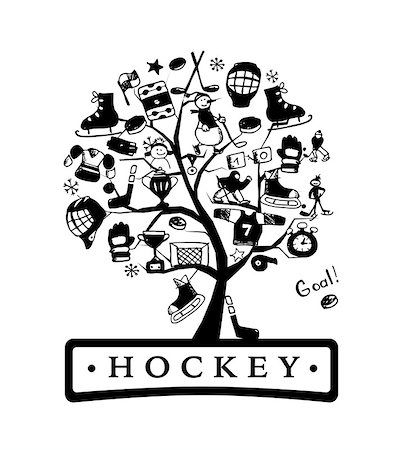 Hockey concept tree, sketch for your design. Vector illustration Stock Photo - Budget Royalty-Free & Subscription, Code: 400-08681251