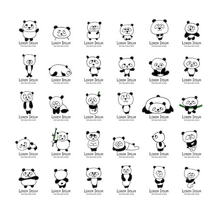 simsearch:400-04394273,k - Funny pandas collection, sketch for your design. Vector illustration Foto de stock - Royalty-Free Super Valor e Assinatura, Número: 400-08681284