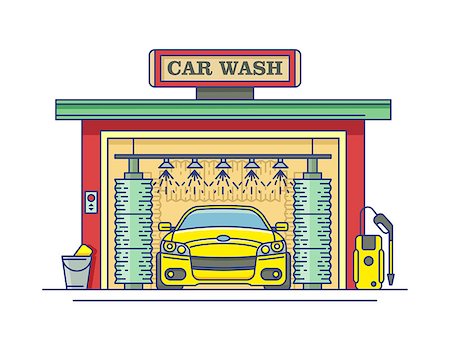 Car wash station. Service auto clean, garage and transport. Vector illustration Stock Photo - Budget Royalty-Free & Subscription, Code: 400-08681337