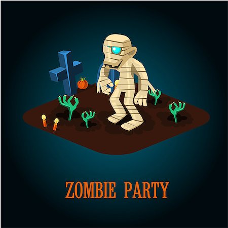 Zombie mummy at night on a Haloween Cemetery Vector Illustration Stock Photo - Budget Royalty-Free & Subscription, Code: 400-08681404