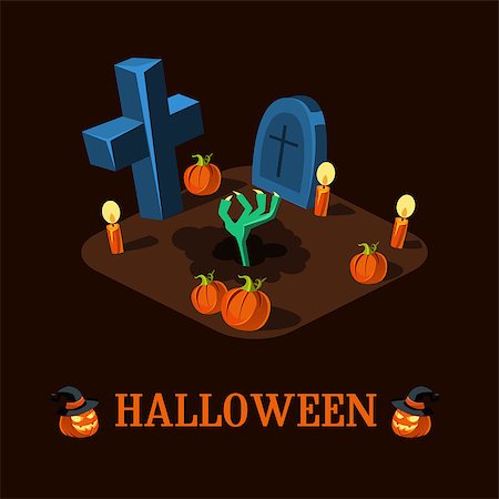 Zombie hand at night on a Haloween Cemetery Vector Illustration Stock Photo - Budget Royalty-Free & Subscription, Code: 400-08681402