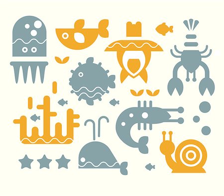 Vector Collection of sea animals in flat style Stock Photo - Budget Royalty-Free & Subscription, Code: 400-08681444