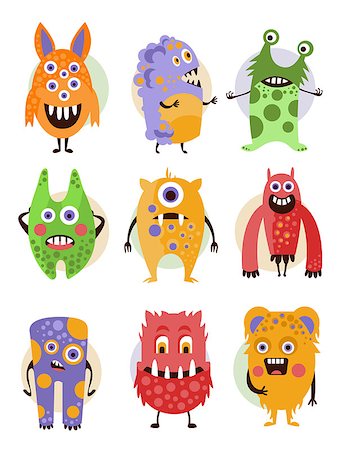 simsearch:400-07097273,k - Set of cartoon monsters in a flat style. Collection of emotional creatures. Photographie de stock - Aubaine LD & Abonnement, Code: 400-08681452