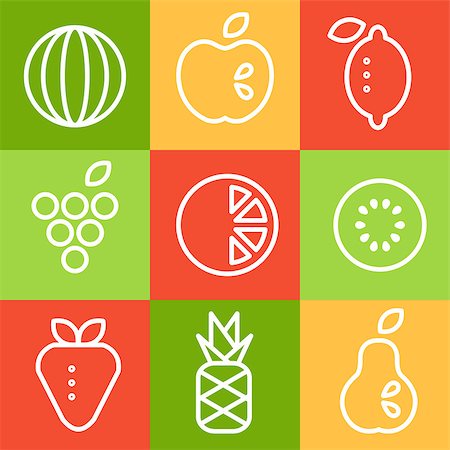 Collection of fruits in linear style. Outline icons set vector illustration collection. Stock Photo - Budget Royalty-Free & Subscription, Code: 400-08681497