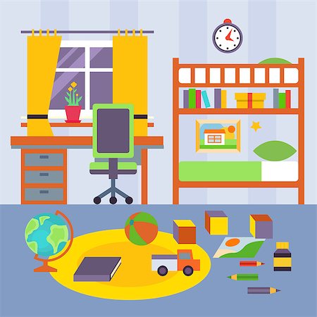 Some Kid Bedroom. Bright vector illustration of a cartoon children bedroom Stock Photo - Budget Royalty-Free & Subscription, Code: 400-08681508