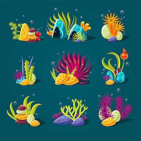 Set of cartoon algae, elements for aquarium decoration. Vector illustration Photographie de stock - Aubaine LD & Abonnement, Code: 400-08681519