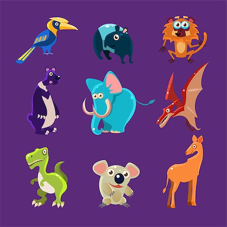 simsearch:400-08674283,k - Africa Animals and Dinosaurs with Emotions, Vector Illustration Set Stock Photo - Budget Royalty-Free & Subscription, Code: 400-08681537