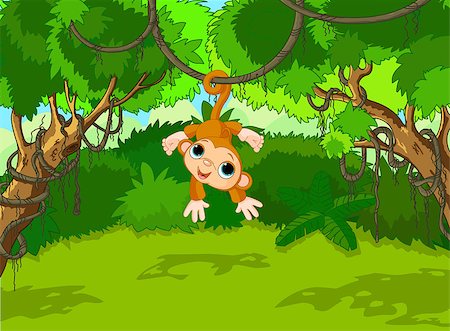 forest cartoon illustration - Illustration of monkey on a tropical forest landscape Stock Photo - Budget Royalty-Free & Subscription, Code: 400-08681587