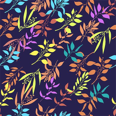 eucalipto - Seamless plant background. Endless pattern with colorful twigs and leaves silhouette. Vector illustration Foto de stock - Super Valor sin royalties y Suscripción, Código: 400-08681582