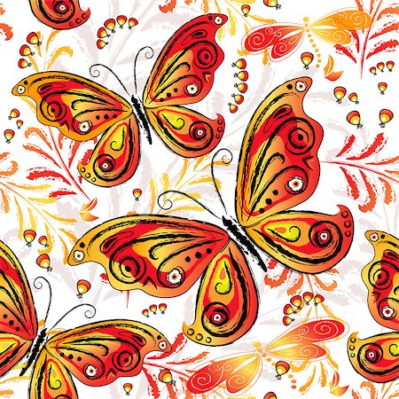 simsearch:400-04279579,k - Floral seamless autumn pattern with colorful butterflies and leaves (vector) Stock Photo - Budget Royalty-Free & Subscription, Code: 400-08681766