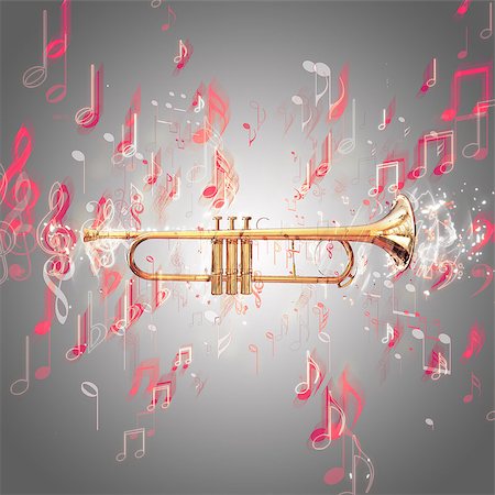 simsearch:400-06555098,k - Trumpet and music notes Stock Photo - Budget Royalty-Free & Subscription, Code: 400-08694455