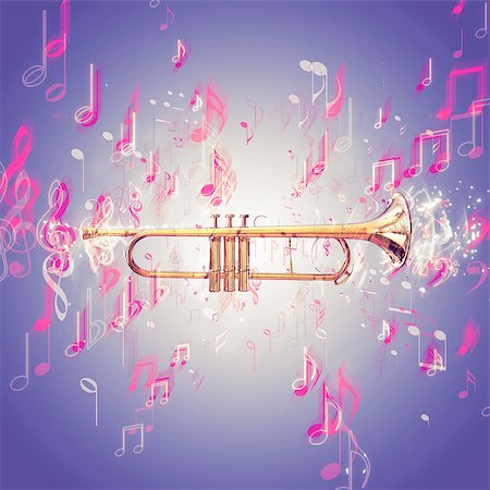 simsearch:400-06555098,k - Trumpet and music notes - purple background Stock Photo - Budget Royalty-Free & Subscription, Code: 400-08694456