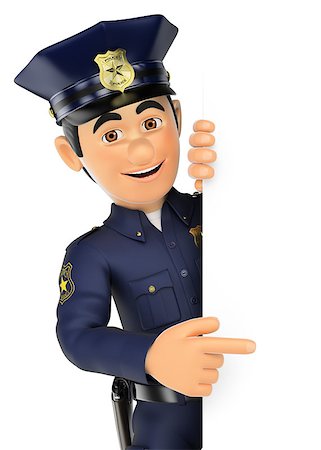 police officer pointing - 3d security forces people illustration. Policeman pointing aside. Blank space. Isolated white background. Stock Photo - Budget Royalty-Free & Subscription, Code: 400-08694484