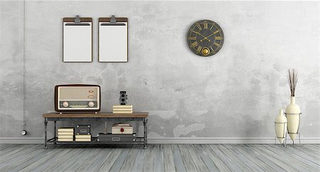 simsearch:400-07574774,k - Vintage living room with old radio on coffee table - 3d rendering Fotografie stock - Microstock e Abbonamento, Codice: 400-08694846