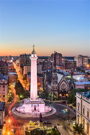 simsearch:400-08431430,k - Baltimore, Maryland, USA cityscape at Mt. Vernon and the Washington Monument. Photographie de stock - Aubaine LD & Abonnement, Code: 400-08694945